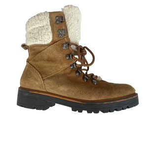 Marc Fisher Boots Womens 10 Brown Leather Suede Combat Faux Shearling Lace Up